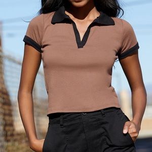 🎀 NWOT John Galt Brandy Melville Pacsun Brown Polo Hailie